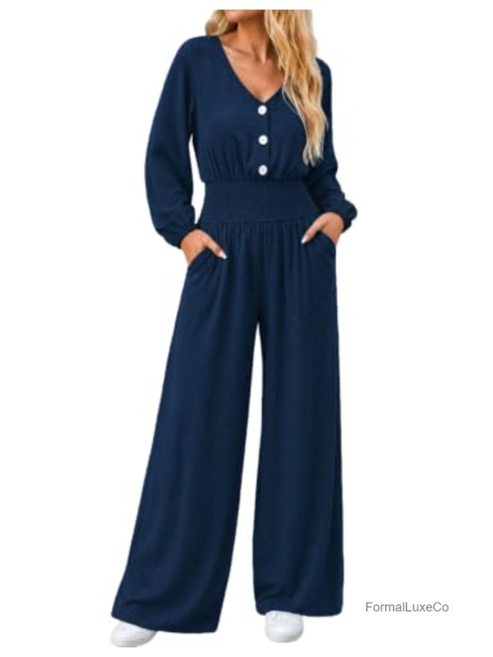 LOOKBOHO Women's Long Sleeve Wide Leg Jumpsuit with Pockets